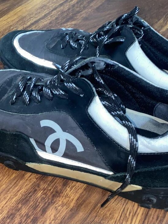 CHANEL CC Logo Black Suede Nylon Trainers Sneakers Shoes Lace Up G34086 Sz 42 main image 9